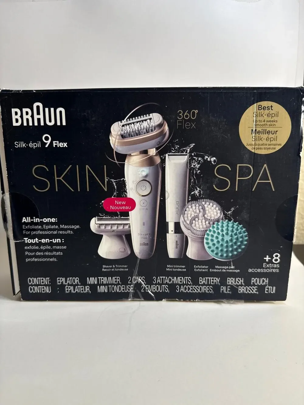Braun Silk-epil 9 Flex SkinSpa Womens Epilator Set 8 Extras Open Box